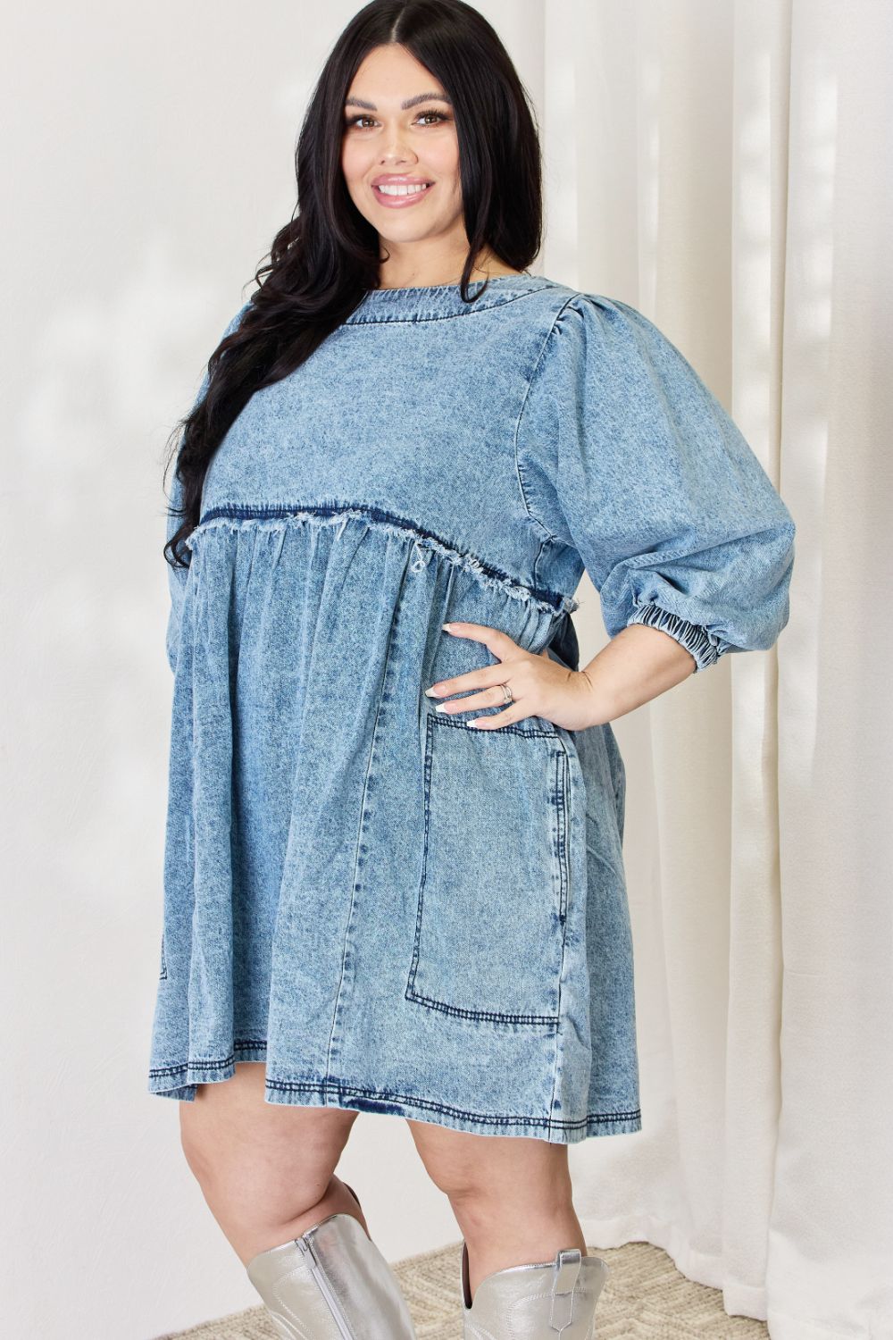 Relaxed Fit Oversized Denim Babydoll Dress