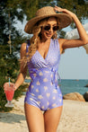 Sea Blue Mall Vibrant Tied Printed Surplice One-Piece Swimwear Roman Ship From Overseas SeaBlueMall.com