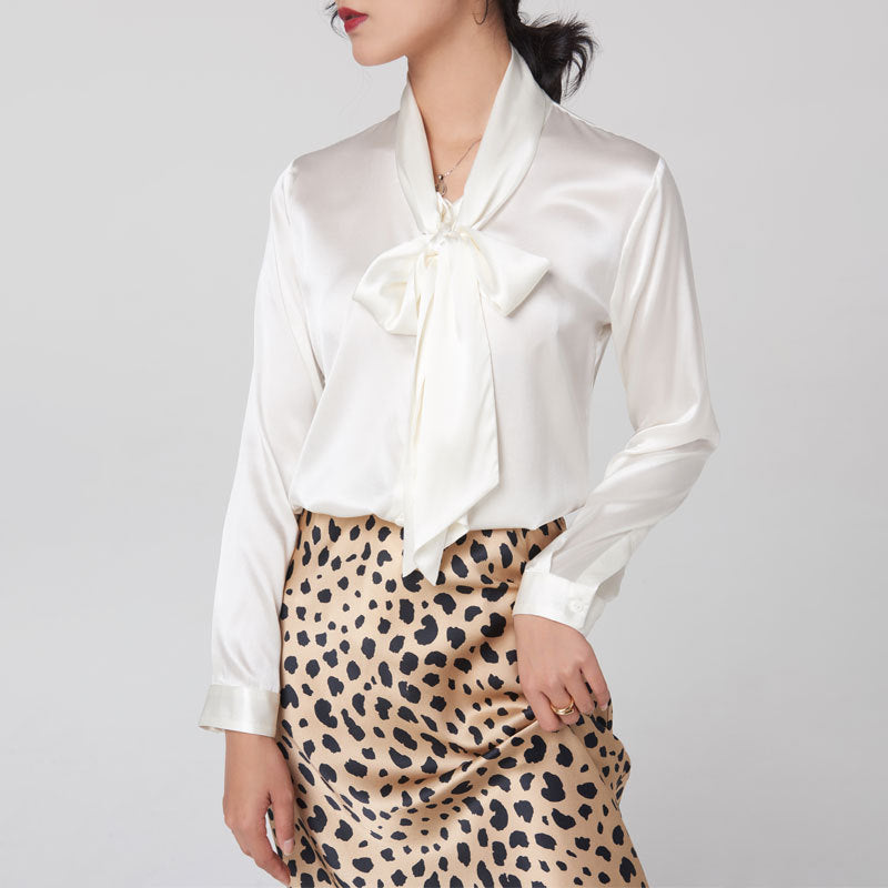 Bow Beauty V-neck Silk Ribbon Shirt