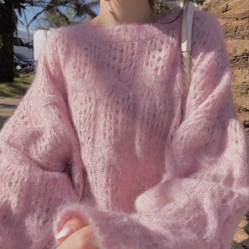 Candy Mohair Hollow Pullover Sweater