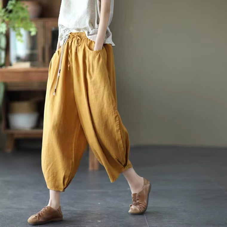 Relaxed Baggy Bloomers Elastic Waist Harem Capri Pants