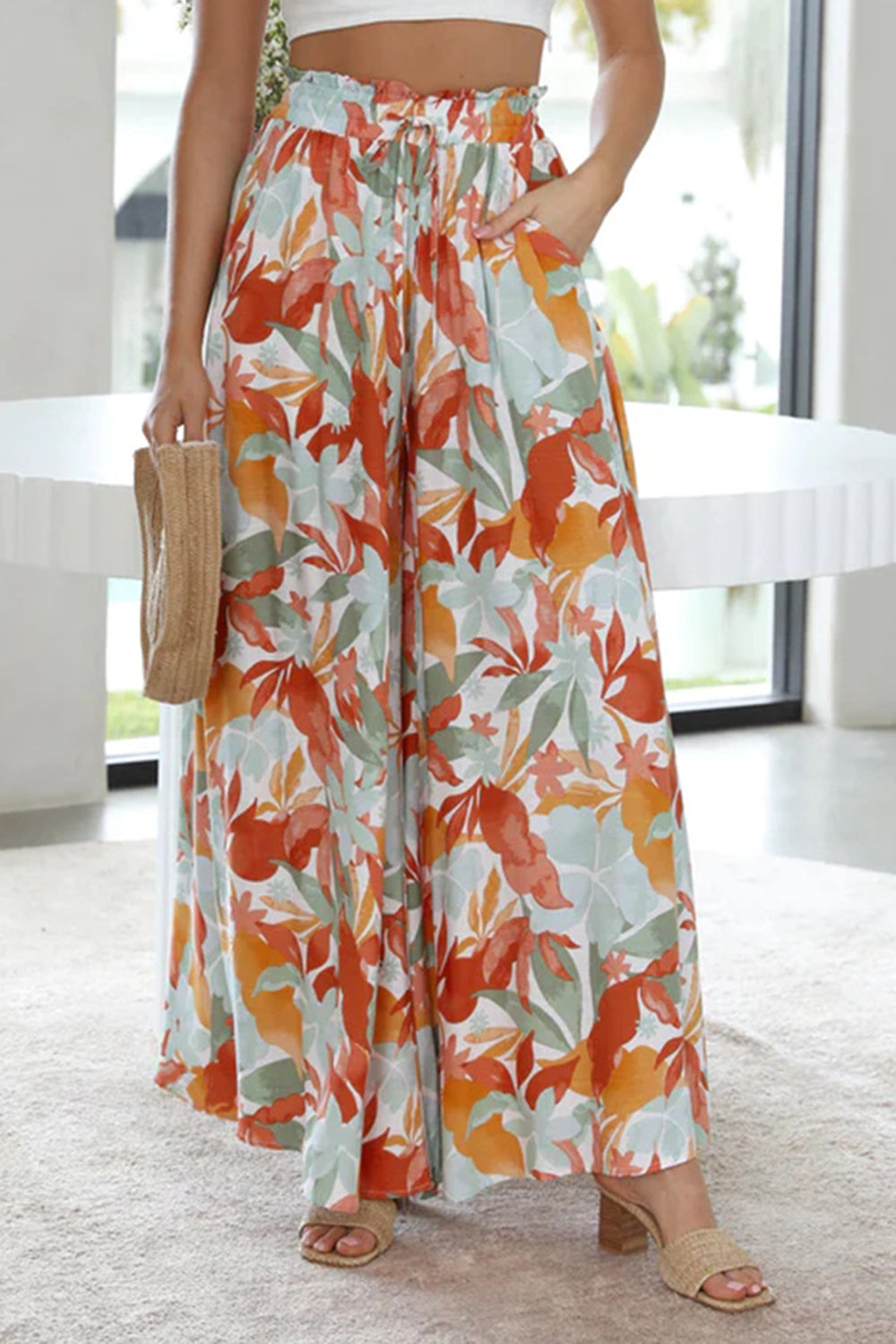 Floral Ease Tied Wide Leg Printed Pants