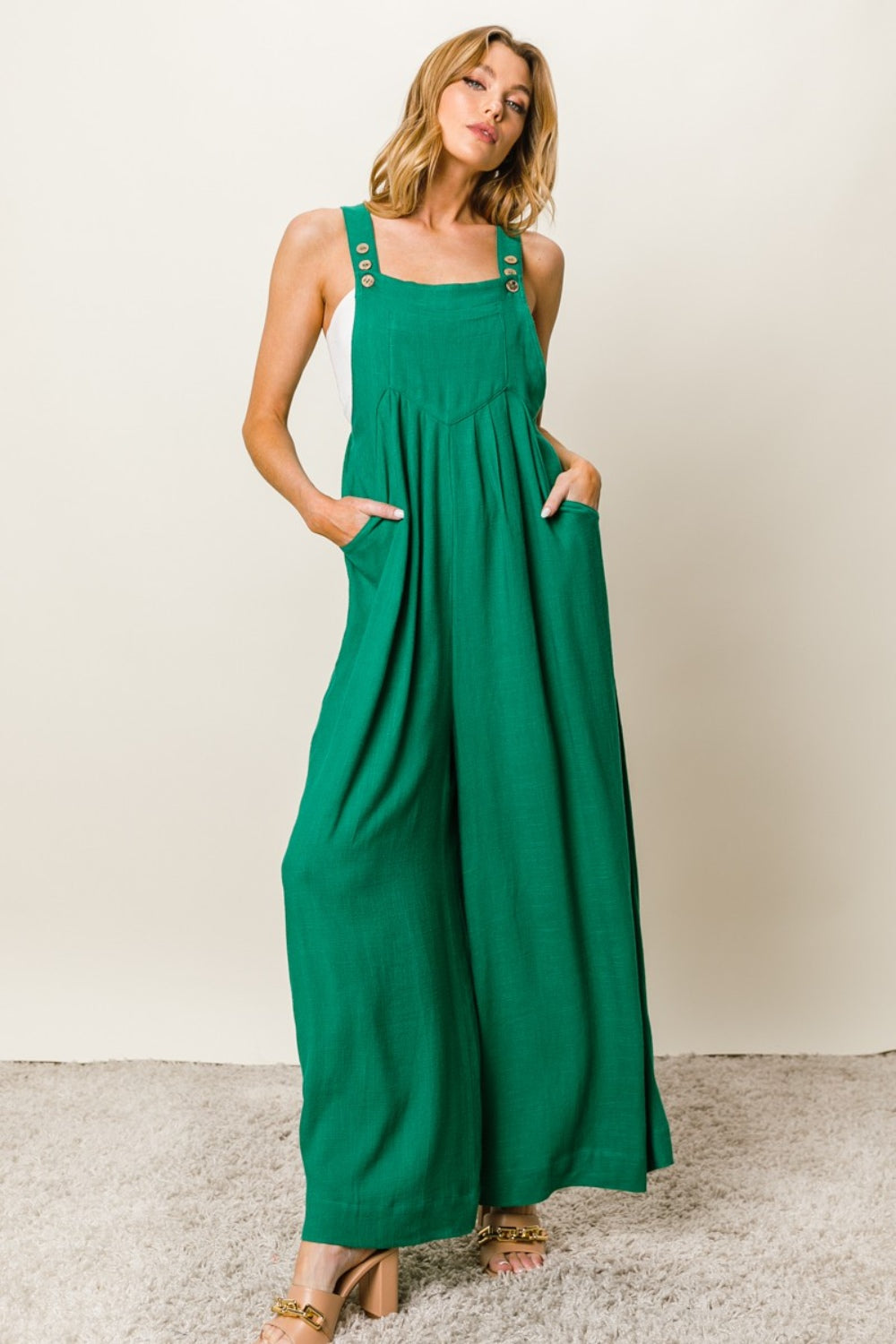 Jade Texture Sleeveless Wide Leg Jumpsuit