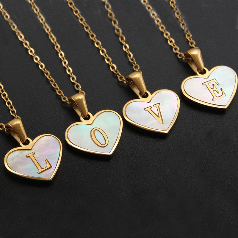 Sea Blue Mall Gold Plated Personalized Letter Heart-shaped Necklace with a White Shell  SeaBlueMall.com