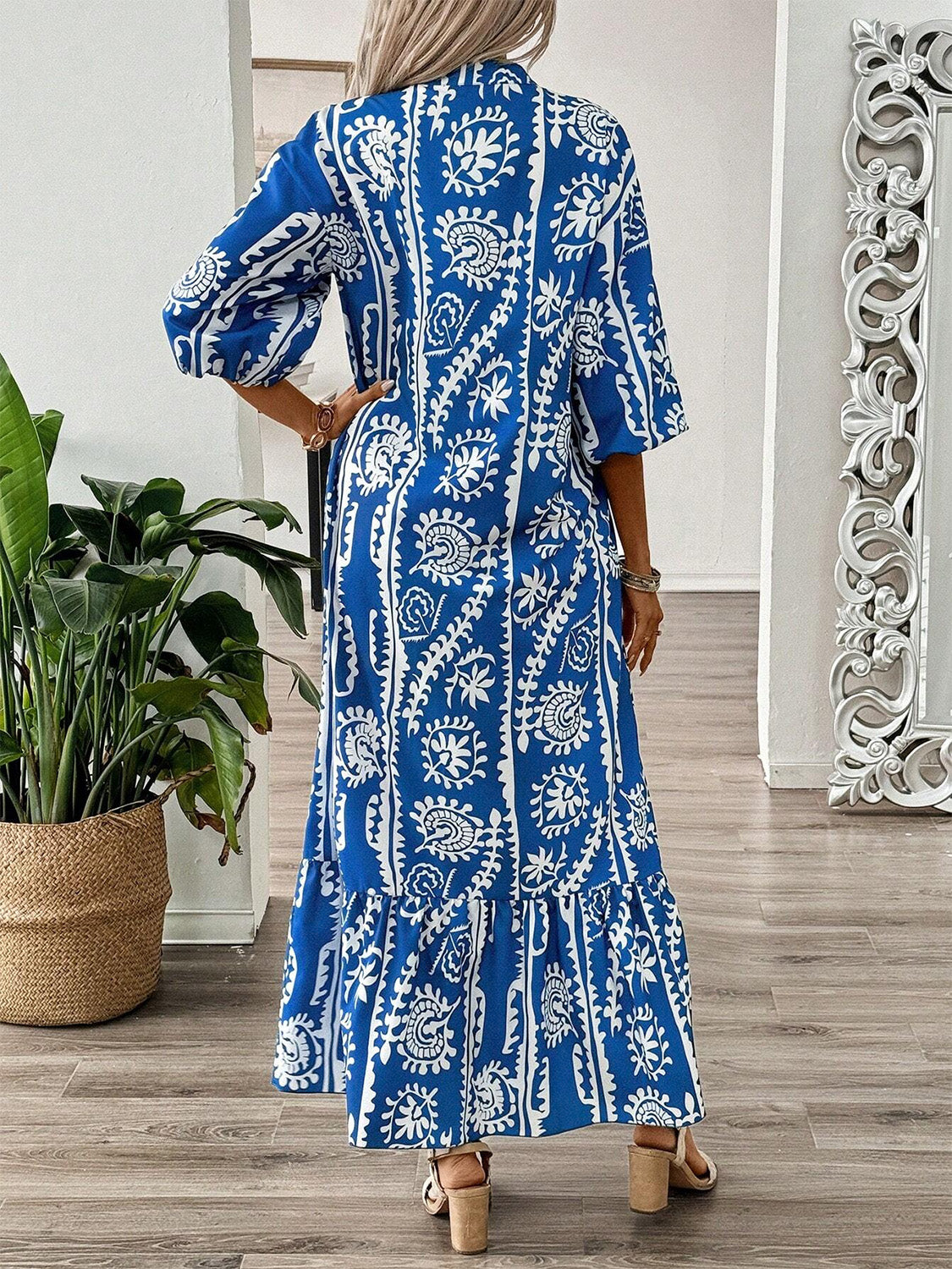 Blue Ocean  Printed Boho  Maxi Dress with Half Sleeve