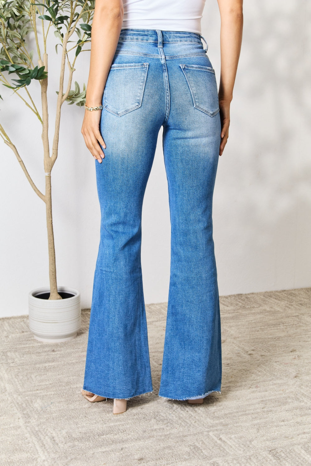 Blue Slit Flare Jeans